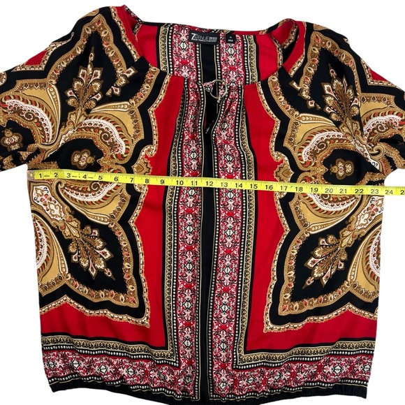 New York And Company 7th Avenue Design Studio Women Printed Blouse XL Black/Red - Picture 3 of 6